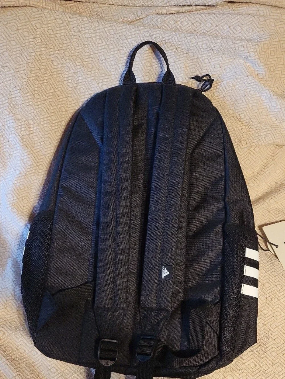 adidas Black Backpack with White Stripe Details
